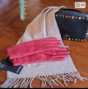 🆕️Fownes soft genuine leather gloves, 100%cashmere lined, cherry red , Size 7